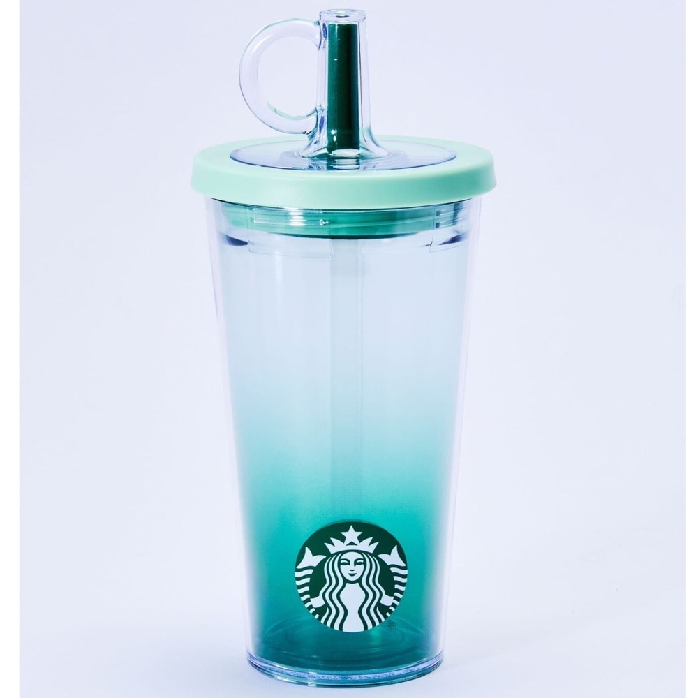 NWT Starbucks Cold Cup Road Trip Collection 16oz Aqua Gradient Tumbler Straw Lid